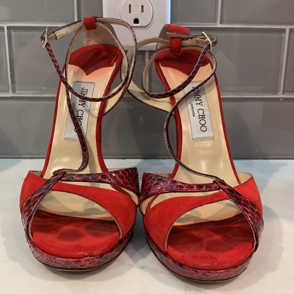 Jimmy Choo Red Snake Skin Heels - Picture 4 of 4